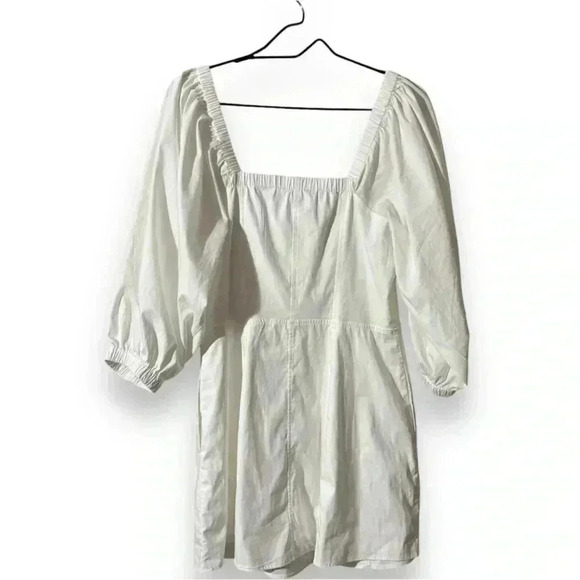 Danielle Bernstein NWT White Puff Sleeve Button Down Square Neck Mini Dress - Picture 6 of 16